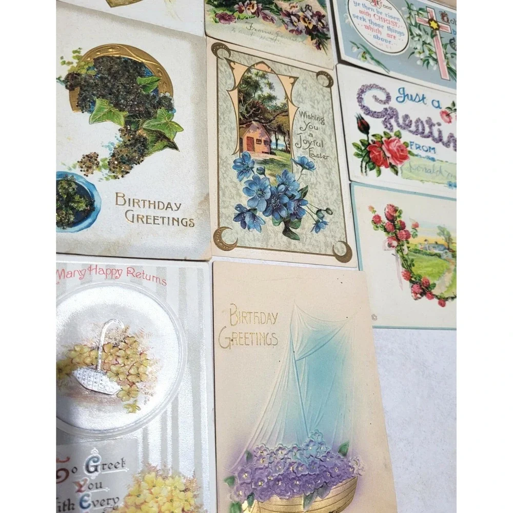 31 Vintage 3D Relief Embossed Postcards - Birthday,‎ Easter, Greetings - Used